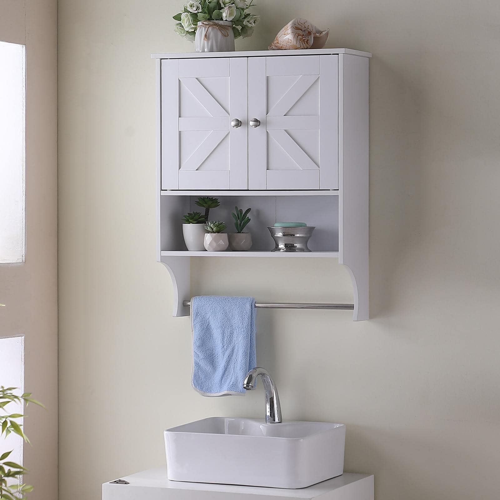 Ardene Farmhouse Over-the-Toilet Storage Cabinet with Double Doors and Adjustable Shelves by GDFStudio - 21.6"