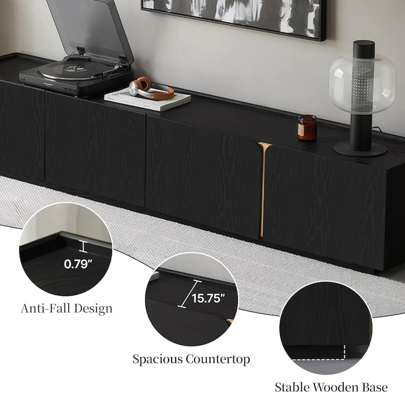 78.74" Modern TV Stands, Black Wood Texture, with 4 Large Cabinets for Storage