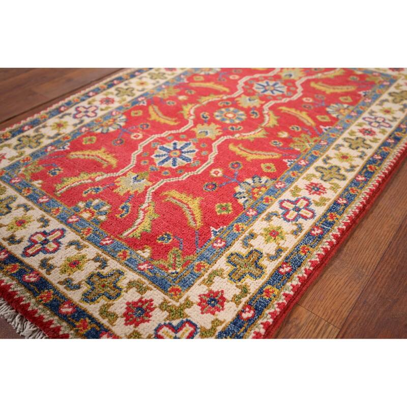 Hand Knotted Oriental 100% Wool Carpet Traditional Floral Red Kazak Area Rug - 3' 3'' X 2' 1''
