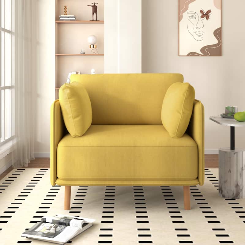 Modern 39.17" Upholstered Accent Chair with Wood Legs and Pillow for Living Room