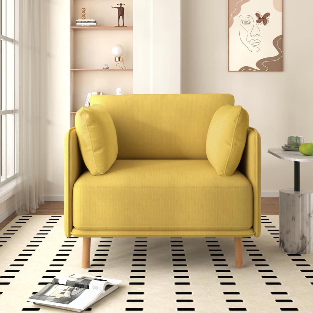 Modern Upholstered Accent Chair, Ergonomic Single Sofa Chair, Lounge Reading Chair with Solid Wood Legs for Living Room, Bedroom