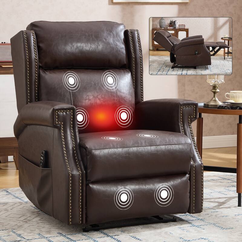 Faux Leather Recliner with 155 Degree Recline and 8 Vibration Nodes