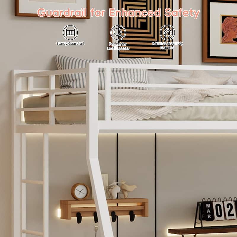 Modern Square Tube Bunk Bed with Ladder and Rolling Trundle Bed