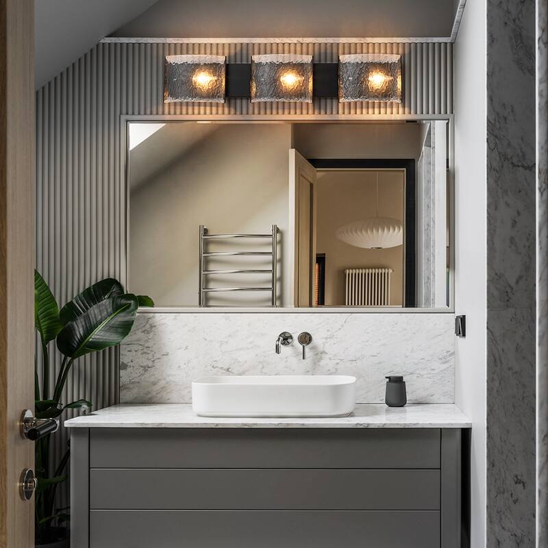 3-Light Wall Sconce with Glass Shades Modern Bathroom Vanity Light - 30" W x 2.8" D x 6" H