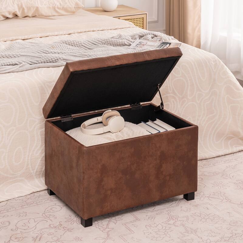 Adeco Faux Leather Storage Ottoman for Living Room Footstool