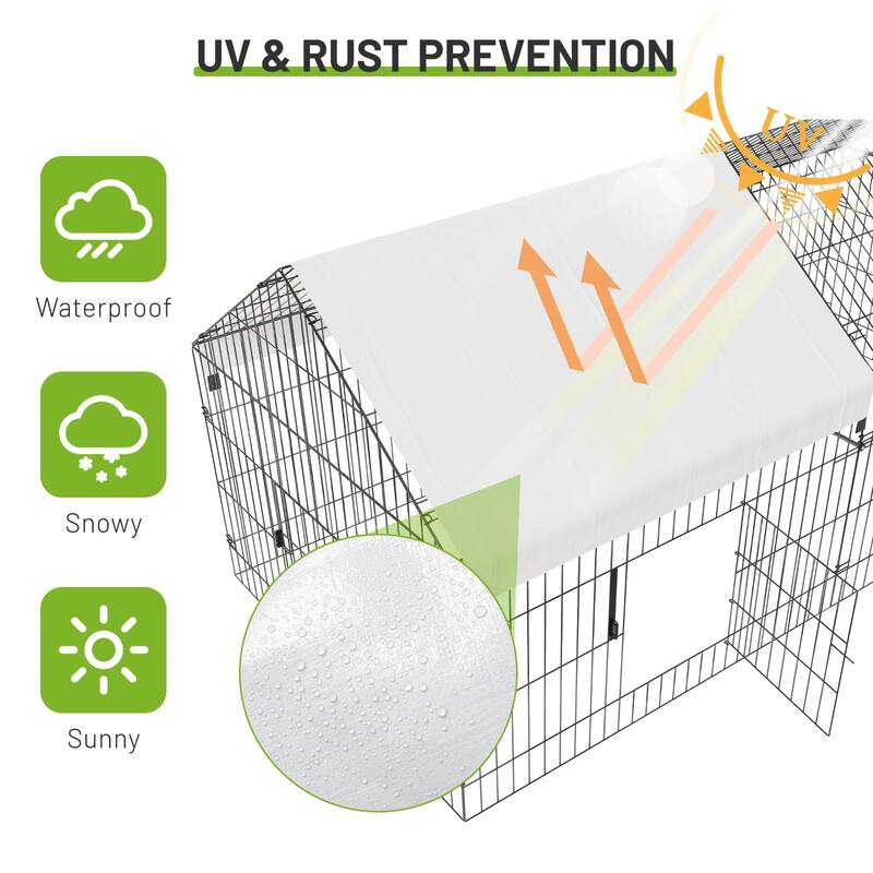 Metal Chicken Coop with Waterproof Cover, Chicken Run Pen for Yard, Outdoor Portable Hen House, Large Animal Cage with 4 Doors