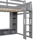 preview thumbnail 7 of 11, Wood Full Size Loft Bed w/Desk, Multi-storage Shelves, LED & Hanging Clothes Rack, No Box Spring Needed Wooden Support Bed Frame