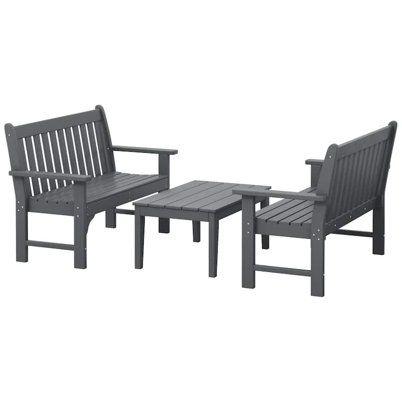 Polytrends Laguna 3-Piece Outdoor Patio Bench Set With Coffee Table