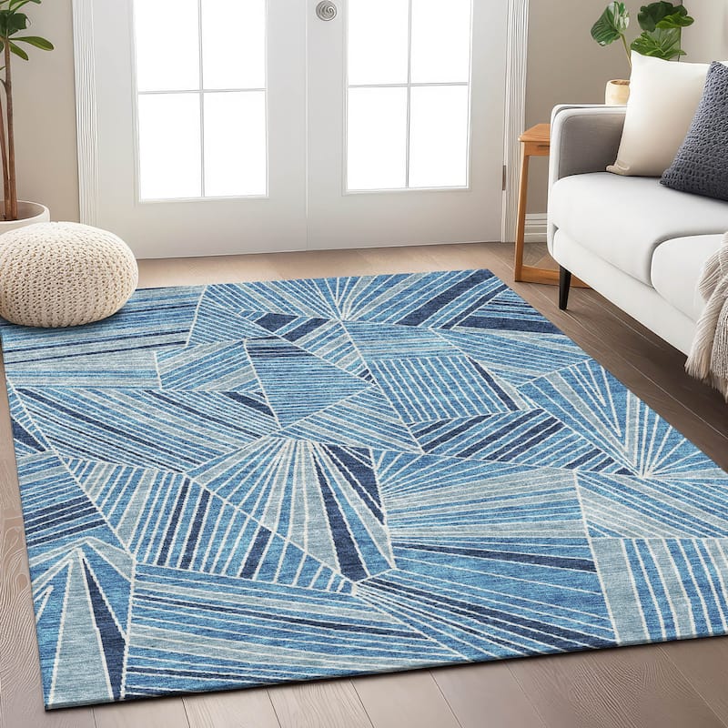 Machine Washable Indoor/ Outdoor Chantille Modern Mosaic Rug