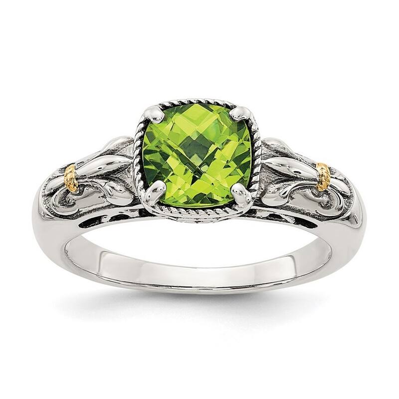 Curata 925 Sterling Silver With 14k Peridot Ring