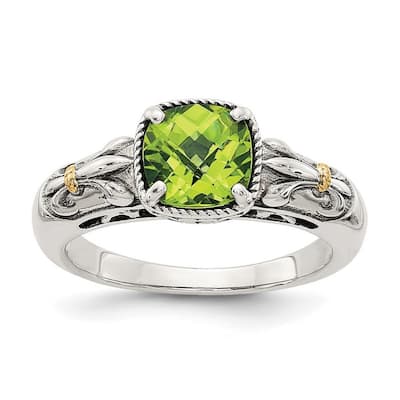 Curata 925 Sterling Silver With 14k Peridot Ring