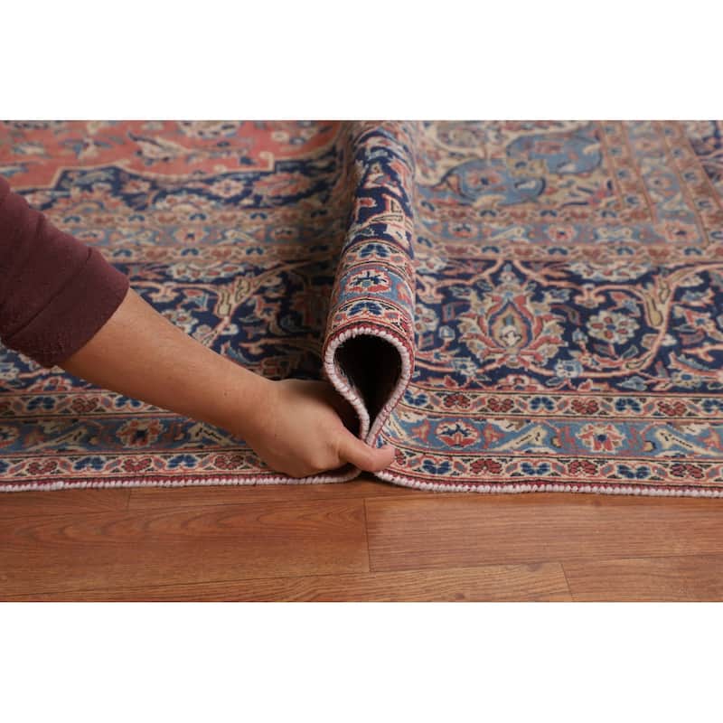 Traditional Kashan Large Persian Vintage Rug Hand-Knotted Wool Carpet - 10'2"x 14'0"
