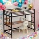 preview thumbnail 2 of 24, Twin Metal Loft Bed with Desk and Shelve, Black, Modern Kids Loft Bed