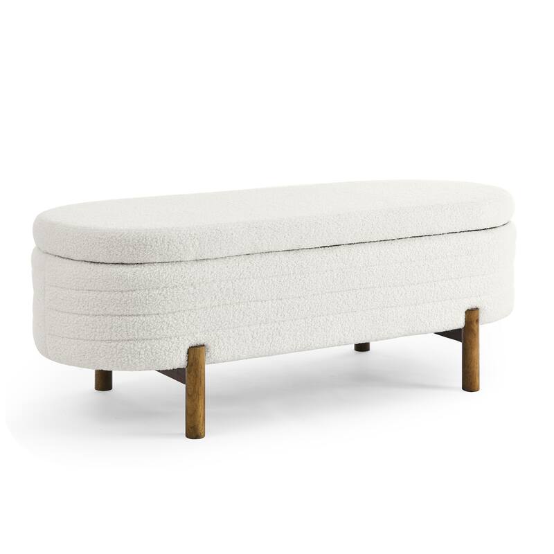 Ottoman Oval Storage Bench,Rubber Wood Leg,Beige(46."x17.7"x10.8")
