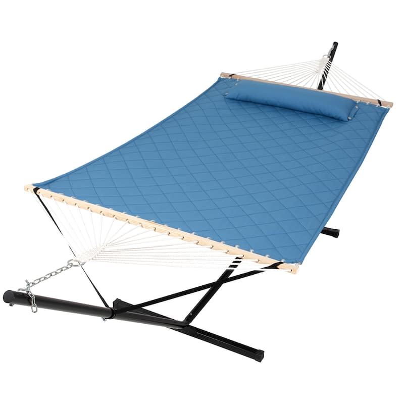 2 Person Quilted Hammock with 12ft. Stand - 147.6*35.4*47.6 - Blue