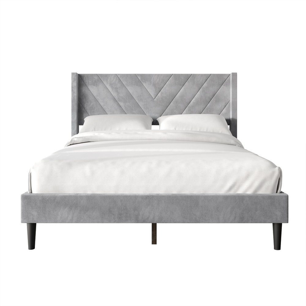 CraftPorch Sophisticated Wingback Upholstered Platform Velvet Bed
