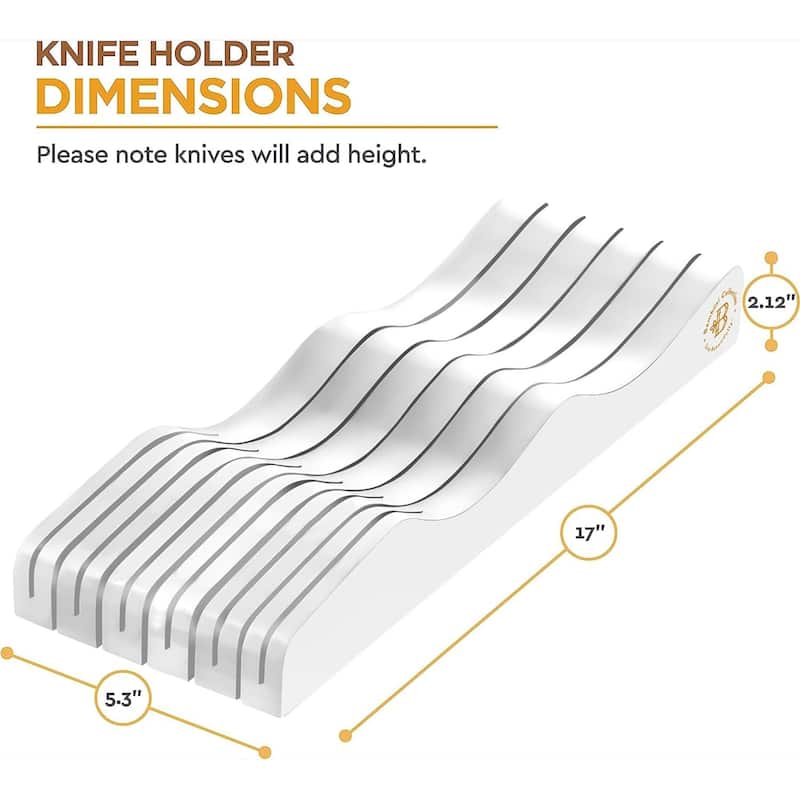 In-Drawer Knife Block Organizer - Bamboo Wood Drawer Knife Organizer - Holds 5 Long + 6 Short Knives (Not Included)