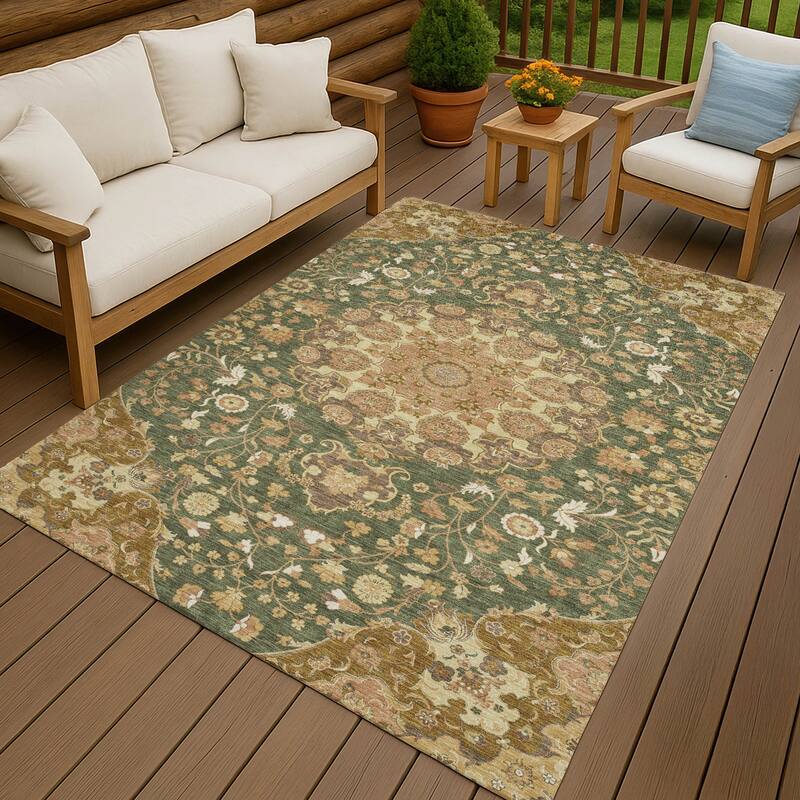 Machine Washable Indoor/ Outdoor Global Eckley Chantille Rug - Olive - 8' x 10'