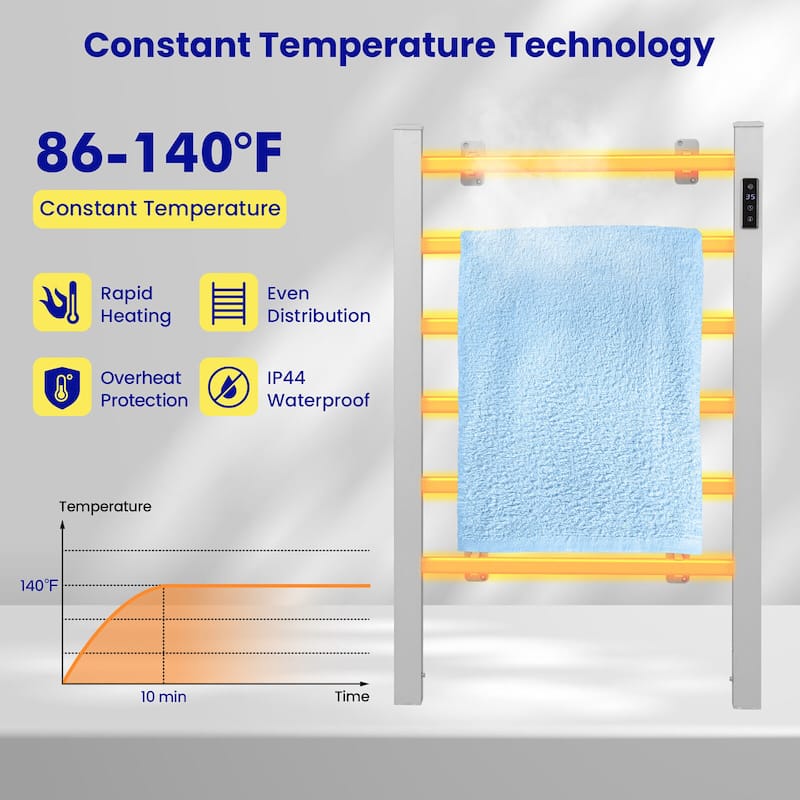 Gymax Freestanding Wall Mounted Towel Warmer 6-Bar Aluminum Heated