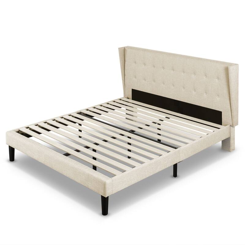 Priage by ZINUS Taupe Upholstered Platform Bed Frame with Wingback Headboard