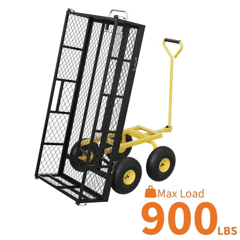 900 lbs Garden Dump Cart with Removable Mesh Sides, Yard Cary Utility Wagon for Lawn Backyard Use - Black