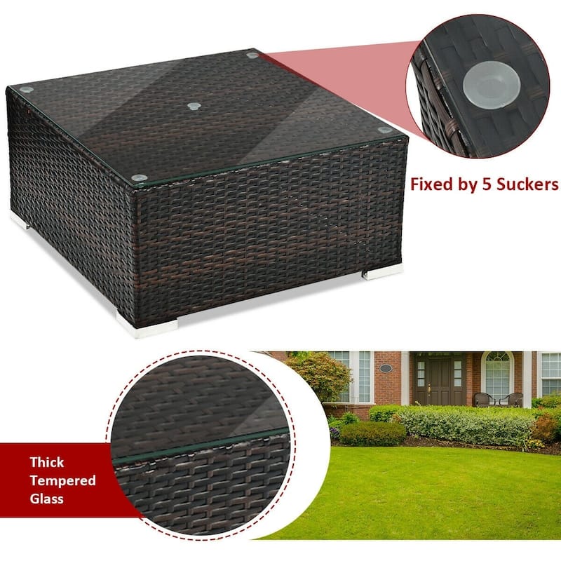 5Pcs Patio Rattan Furniture Set with Coffee Table - 29" x 29" x 23.5" (L x W x H)