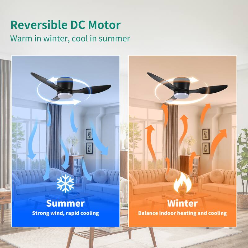 42" Flush Mount Ceiling Fan with Lights Remote, 3 Blades Smart Ceiling Fan