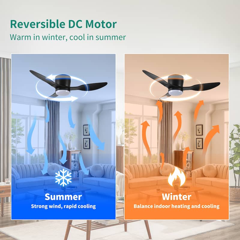 Sofucor 40/42/52 Inch Flush Mount Low Profile Ceiling Fans with Lights and Remote,3 ABS Blades,for Bedroom Patio