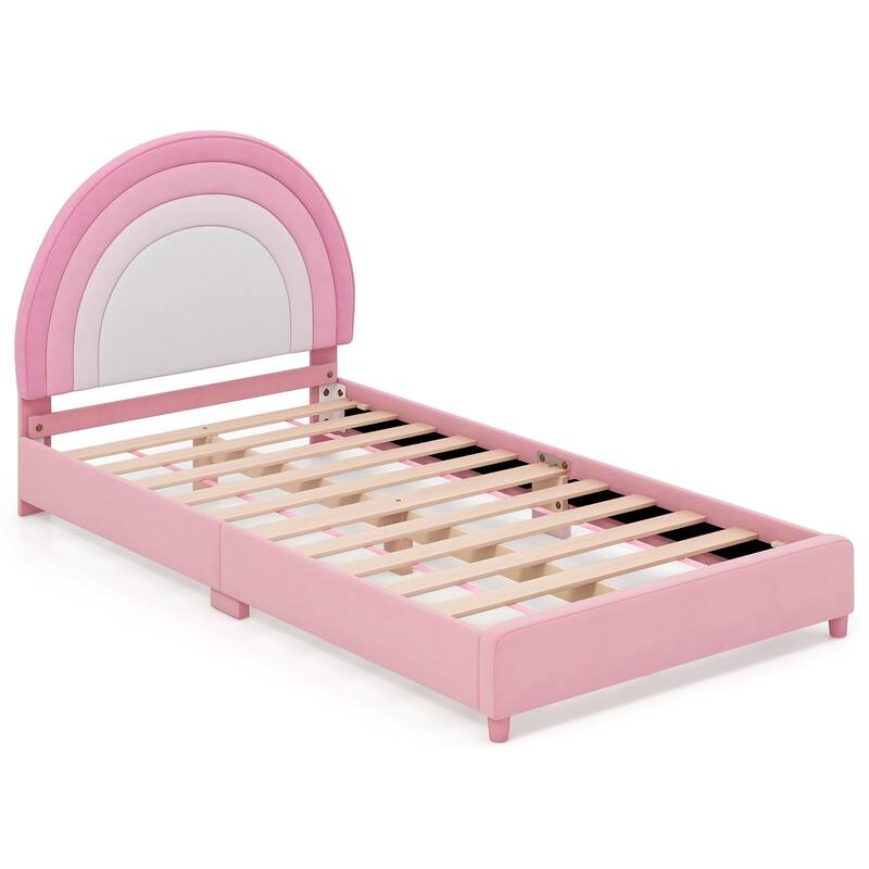 Gymax Kids Twin Platform Bed Frame Upholstered Twin Size Bed w/ Wooden