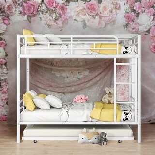2 In 1 Full over Full Metal Bunk Bed With Trundle,Save Space
