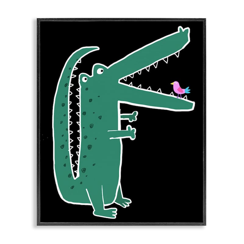 Stupell Alligator & Bird on Black Framed Giclee Art Design By Carla Daly - 11 x 14 - Black