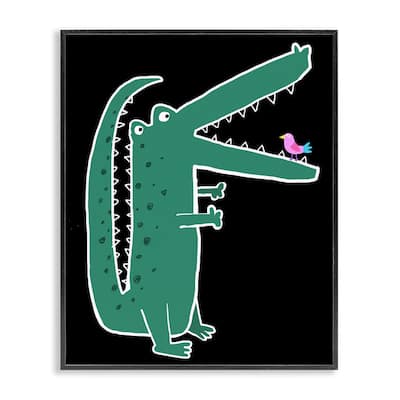 Stupell Alligator & Bird on Black Framed Giclee Art Design By Carla Daly