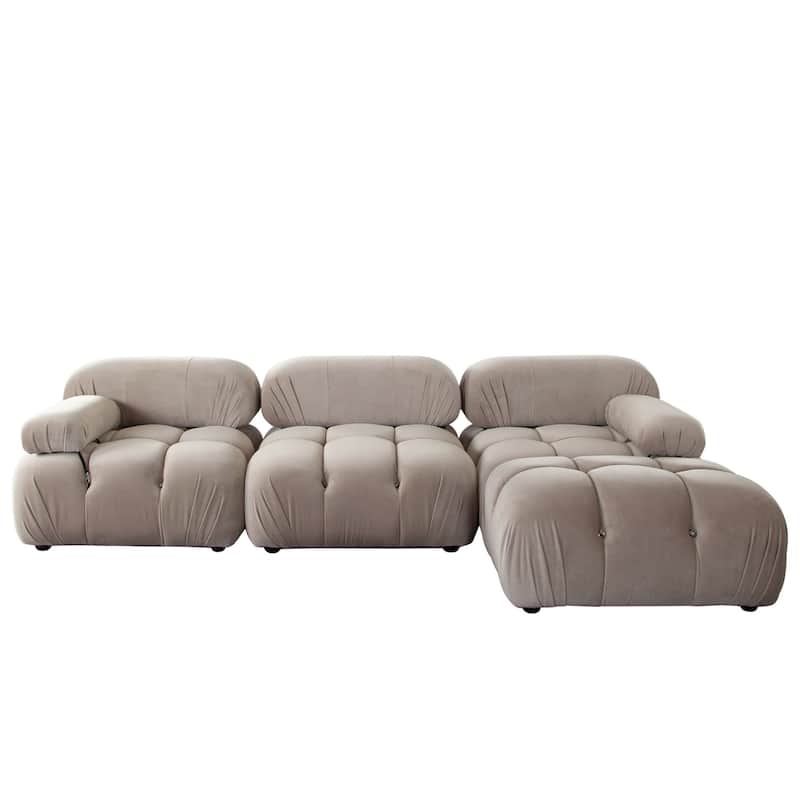 Hito 4 Piece Modular 111 inch Sectional Chaise Sofa Set, Tan Brown Bubble Tufting