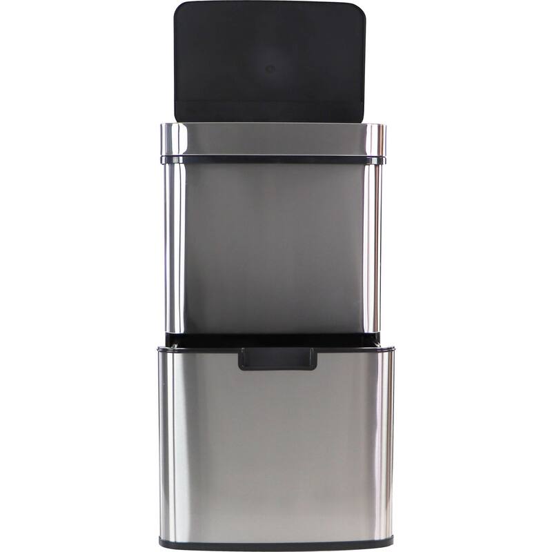 Hanover 62-Liter / 16.4-Gallon Trash Can with Dual Bins and Sensor Lid in Stainless Steel