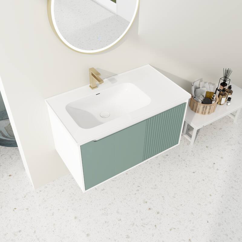 36 '' Wall-Mounted Bathroom Vanity with Ceramic Sink, Bathroom Vanity with Soft Close Door