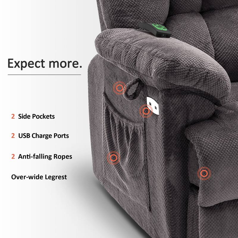 MCombo Power Lift Recliner Chair with Massage, Heat, Adjustable Headrest, Extended Footrest-(PU/Fabric)