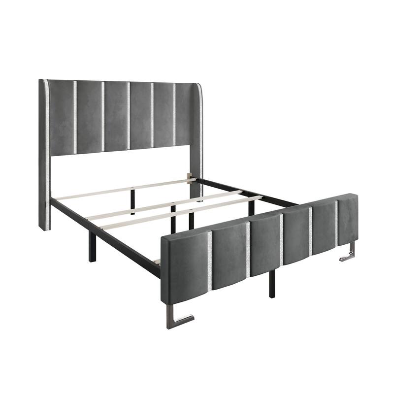 CraftPorch Luxurious Crystal Diamond Strip Velvet Upholstered Bed