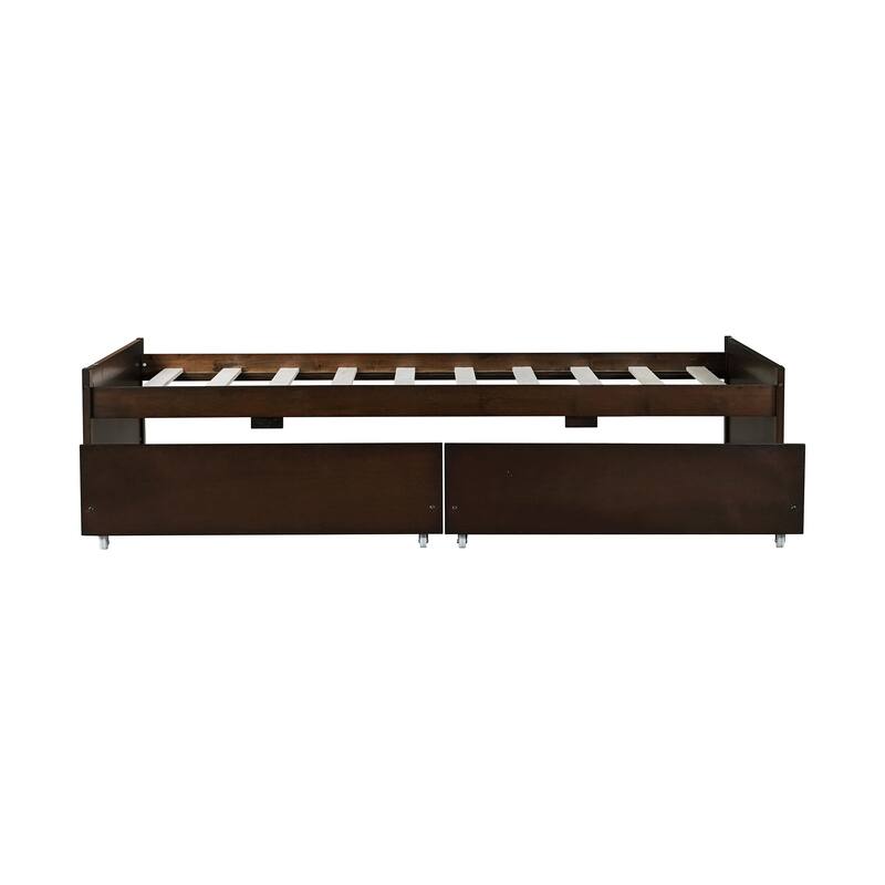 Solid Wood Twin Bed with 2 Drawers - Espresso