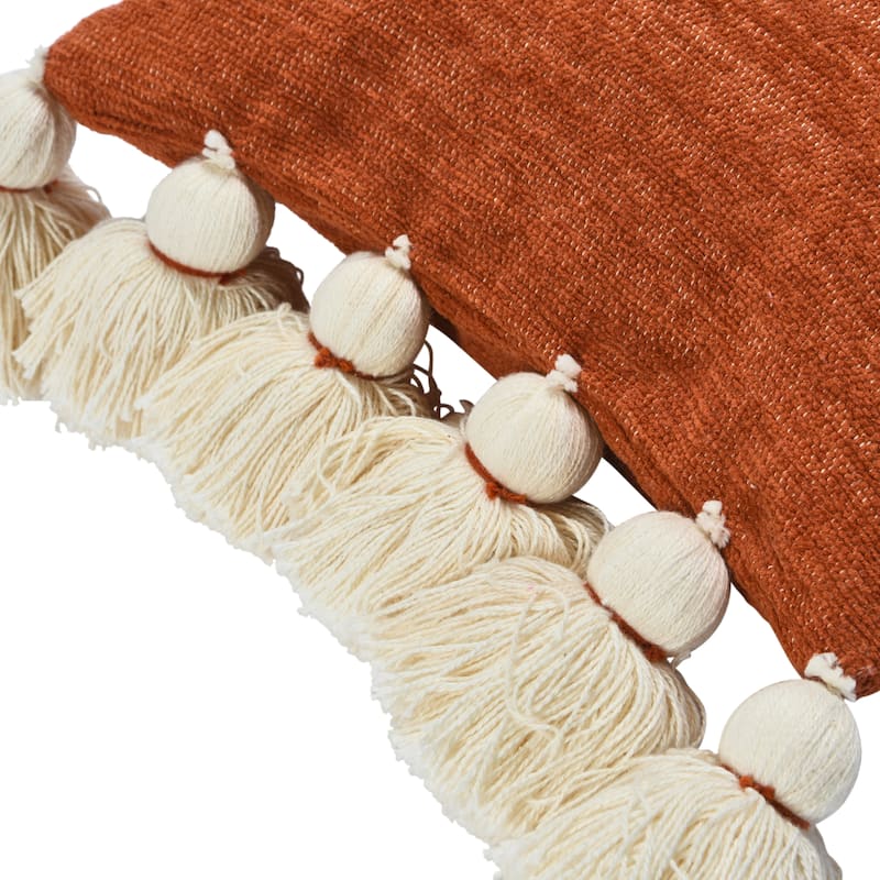 Cotton Chenille Lumbar Pillow with Tassels