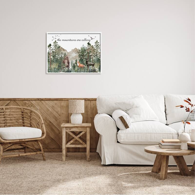 Stupell Mountains Are Calling Wilderness Animals Woodlands Trees Framed Wall Art - Green