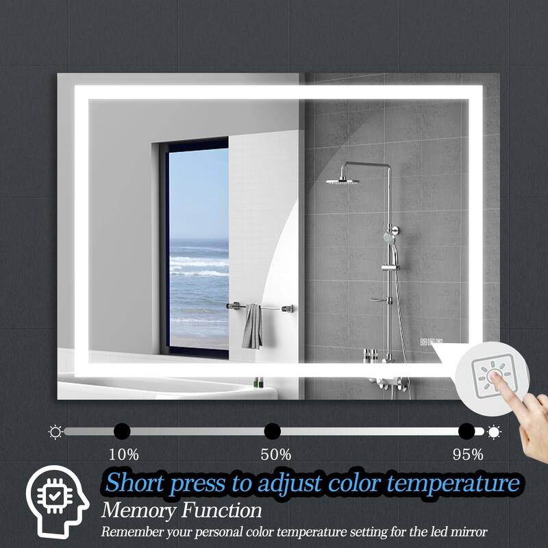 Extra Large LED Lighted Bathroom Mirror Wall Anti-Fog Dimming Led Vanity 48x 36 Inch