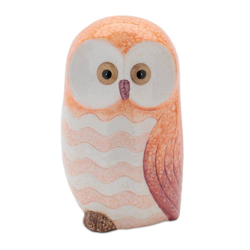 Terracotta Owl Figurines - 7.25" - Pink and Orange - Set of 3