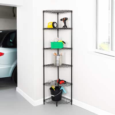 Honey-Can-Do Black 6-Tier Compact Triangle Corner Shelving Unit - 16 '' x 10 '' x 72 ''