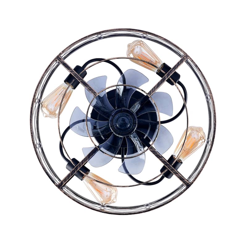 20" Low Profile Caged Ceiling Fans with Lights and Remote, Farmhouse Flush Mount Ceiling Fan with 6 Speeds Reversible Motor