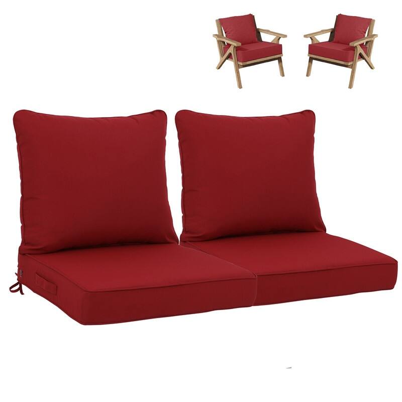 24x24 in Outdoor Deep Seat Cushion Set, Waterproof Fade Resistant, 4in Thickened Foam, Removable Cover, Adjustable Straps - 24x24x4.3in - red-2pcs