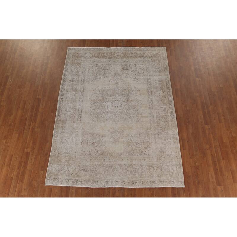 Distressed Tabriz Persian Antique Area Rug Handmade Wool Carpet - 6'8"x 9'2"