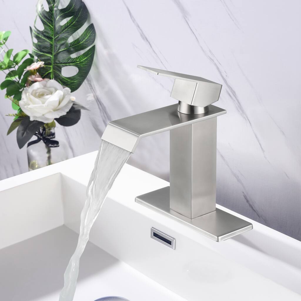 Modern Single Handle Waterfall Hand Bathroom Sink Faucet with Waterfall Spout Design, Corrosion and Rust Resistant