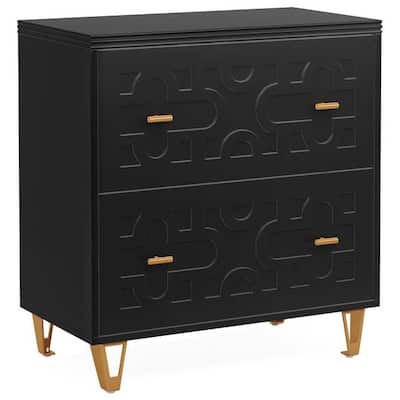 Engineered Wood Filing Cabinet with Iron Legs and 2 Drawers