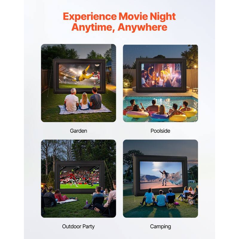 Outdoor & Indoor Movie Screen with 600D Washable Oxford Fabric 250W Quiet Blower Quick Setup, Front & Rear Projection