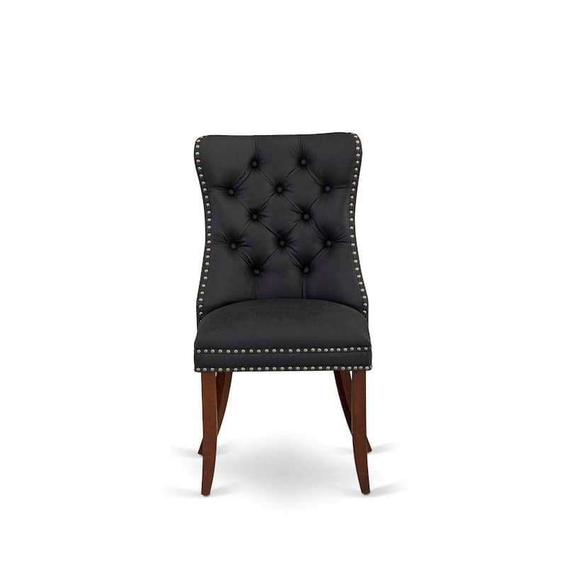 Parson Dining Chairs Set of 2 - Dark Gray Faux Leather Padded Chairs with Nailhead Trim